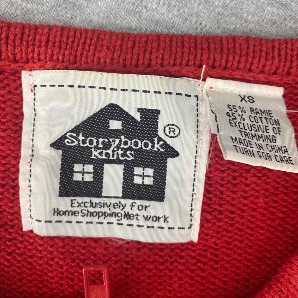 HSN Storybook Knits Red Lace Up Zip Front Cardigan Cottagecore Sweater XS - Picture 6 of 9